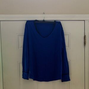 Cato Royal Blue V-Neck Long Sleeve Top with Contrast Trim